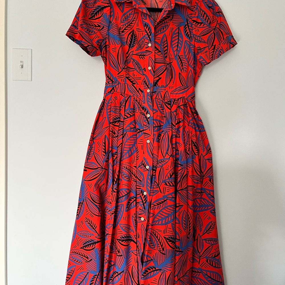 Alexis Red and Blue Buttoned Midi Dress